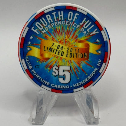 Club Fortune Henderson Nevada 2011 'Fourth Of July' LE $5 Casino Chip D0233