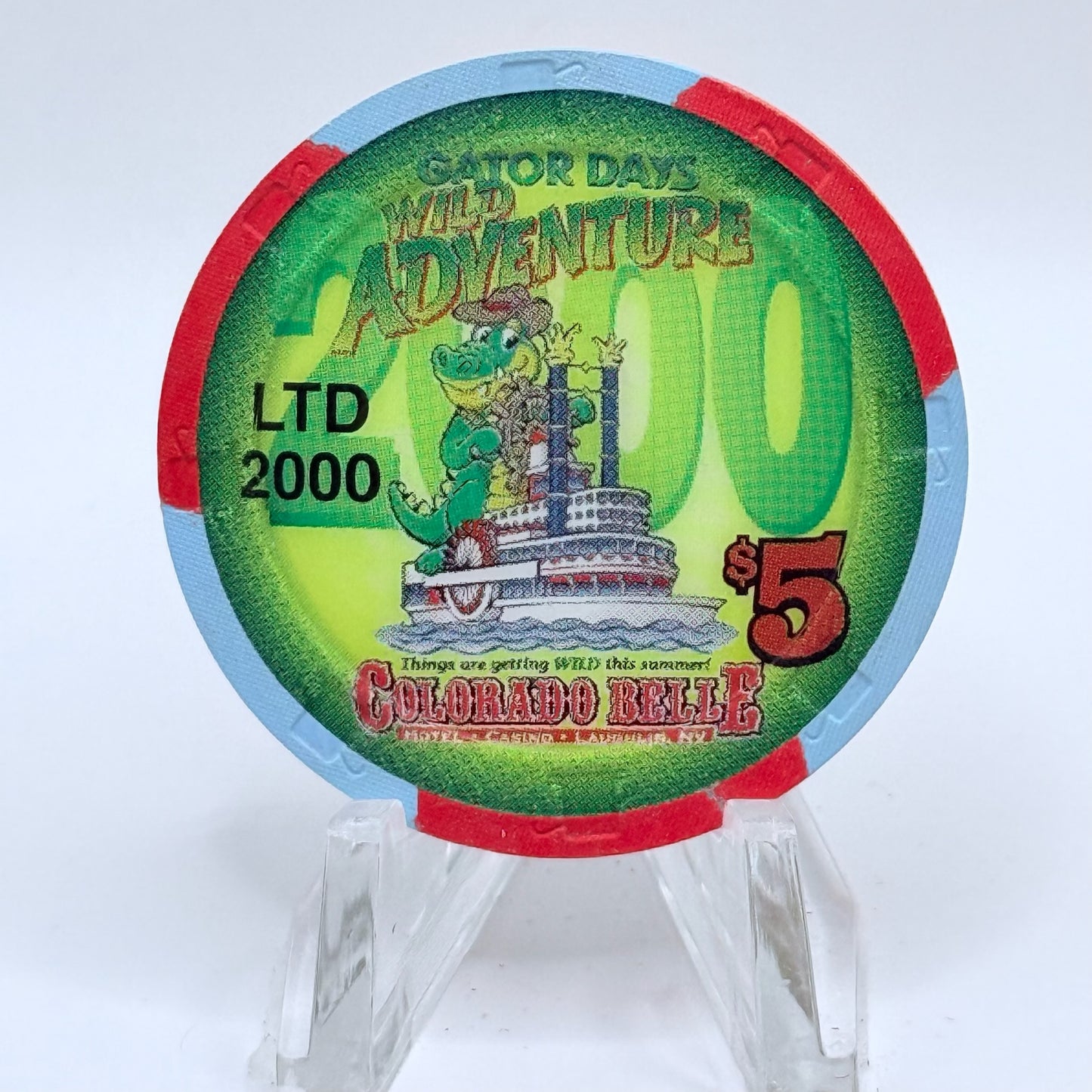 Colorado Belle Laughlin Nevada 2000 'Gator Days Wild Adventure' LE $5 Casino Chip E3915