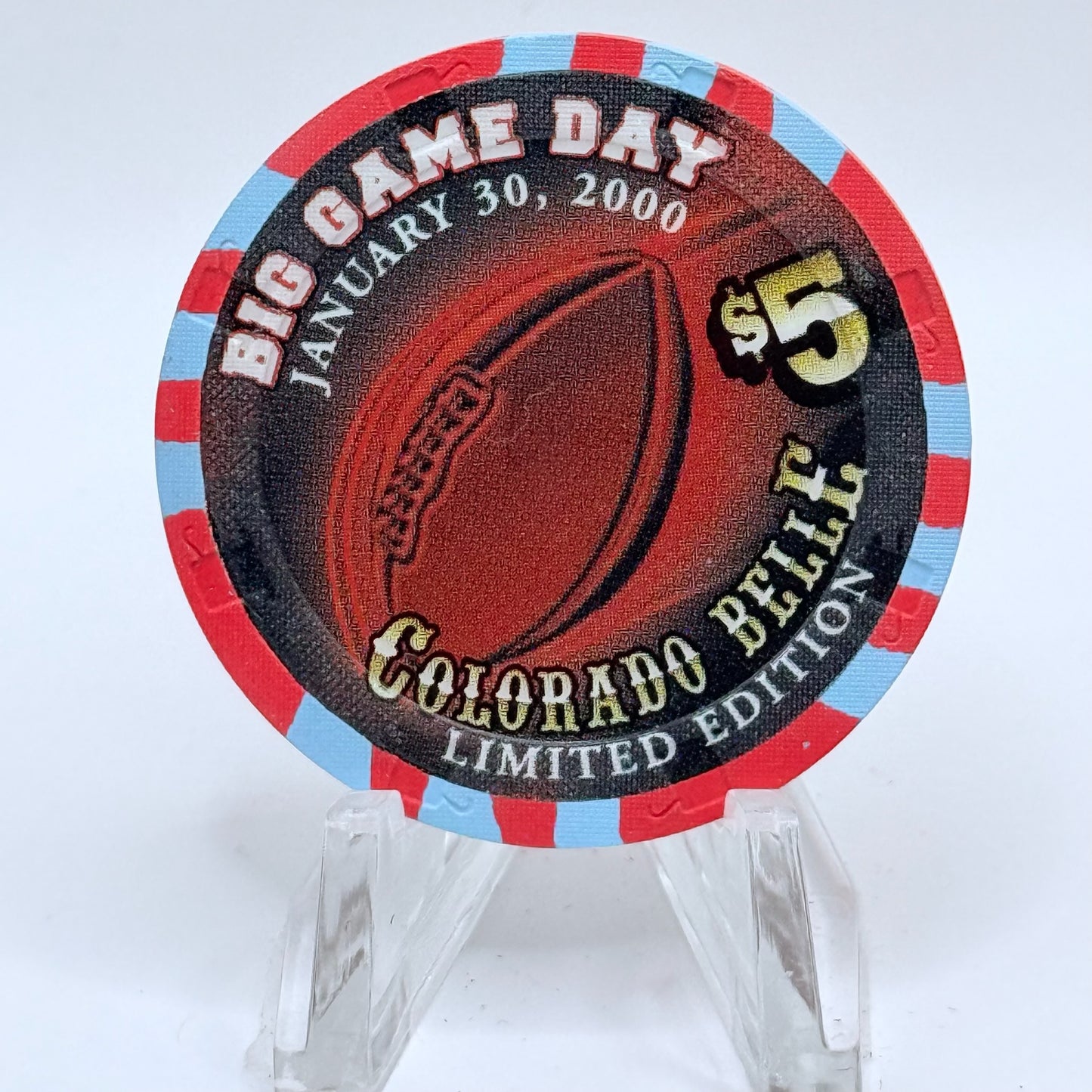 Colorado Belle Laughlin Nevada 2000 'The Big Game Day XXIV' LE $5 Casino Chip V3920