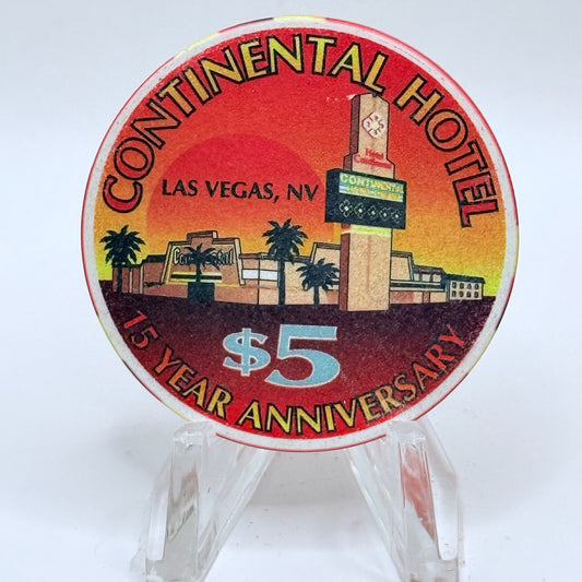 Continental Hotel Las Vegas Nevada 1996 '15 Year Anniversary' LE $5 Casino Chip N8115