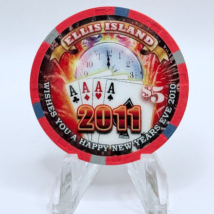 Ellis Island Las Vegas Nevada 2010 'New Year's Eve' LE $5 Casino Chip D0055