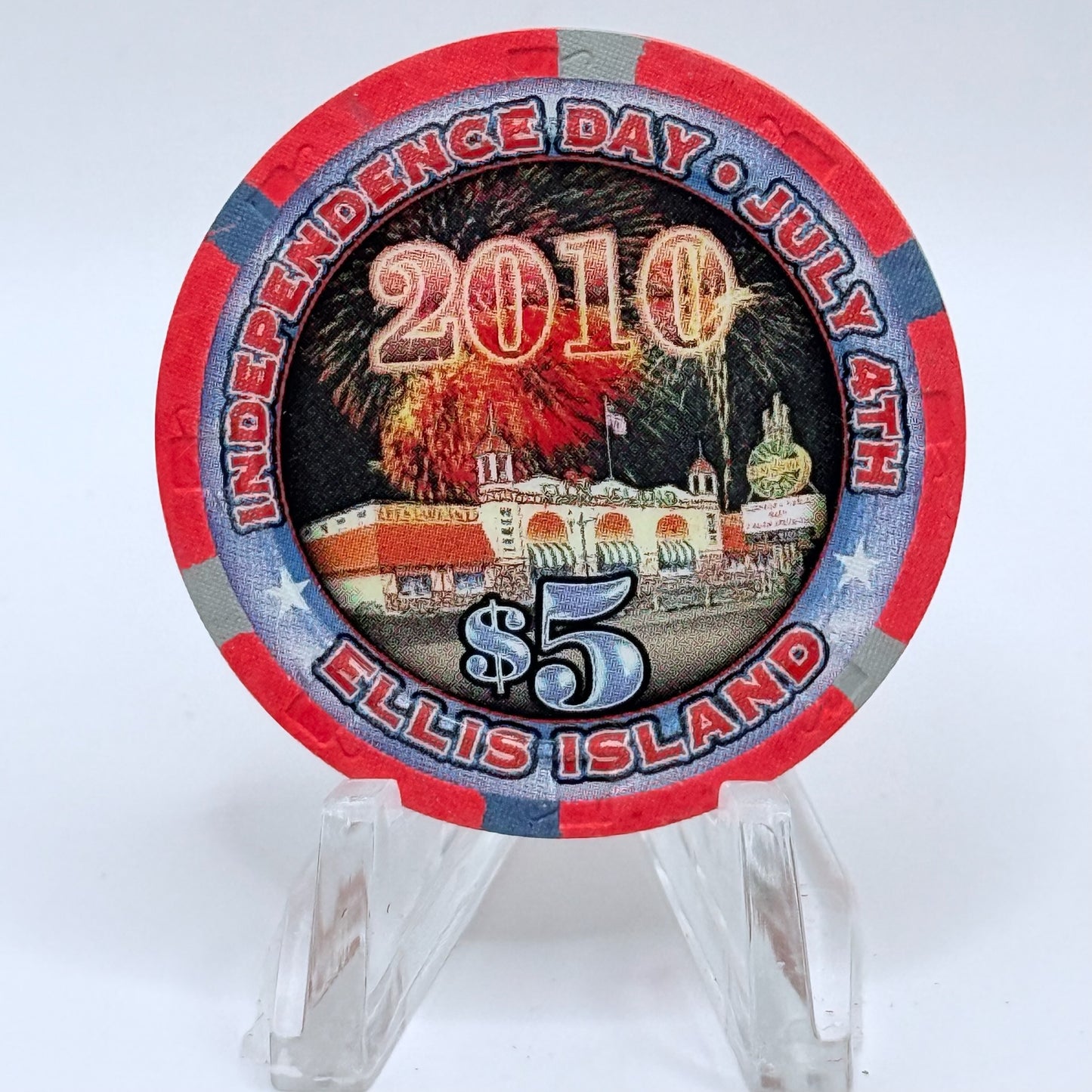 Ellis Island Las Vegas Nevada 2010 'Fourth of July' LE $5 Casino Chip E9816