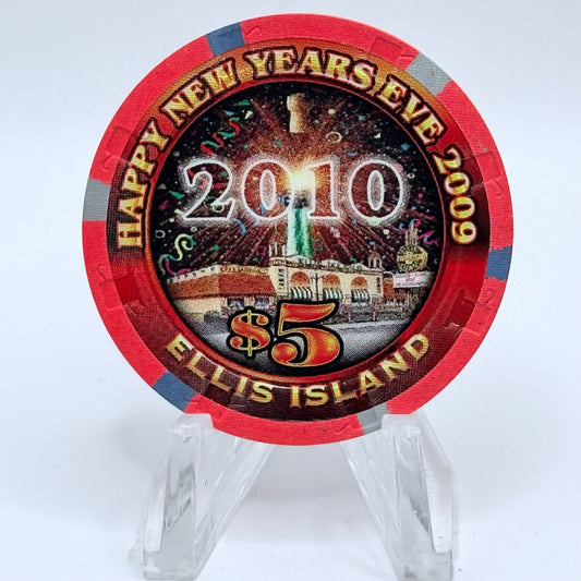 Ellis Island Las Vegas Nevada 2009 'Happy New Years Eve' LE $5 Casino Chip E9365