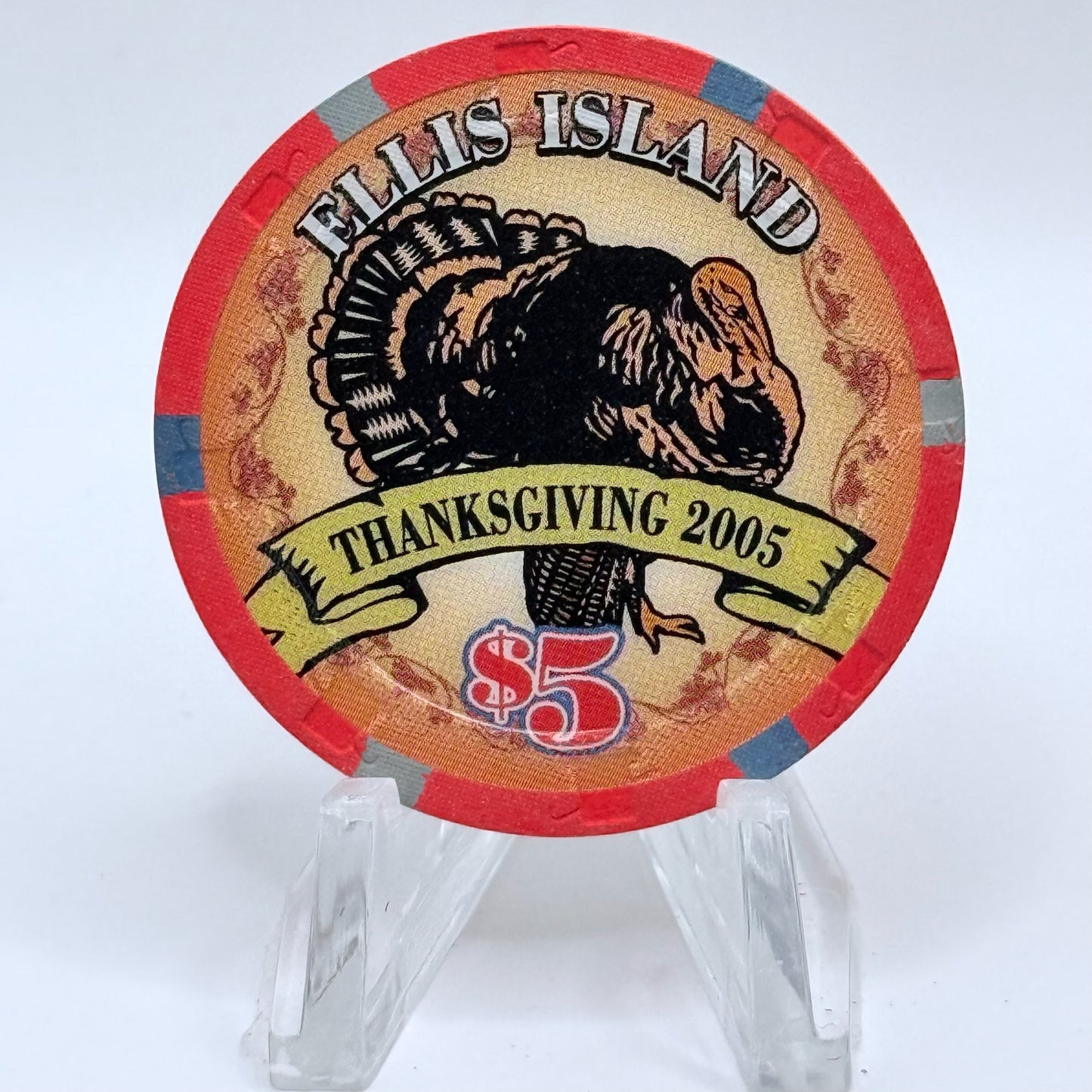 Ellis Island Las Vegas Nevada 2005 'Thanksgiving' LE $5 Casino Chip E4888