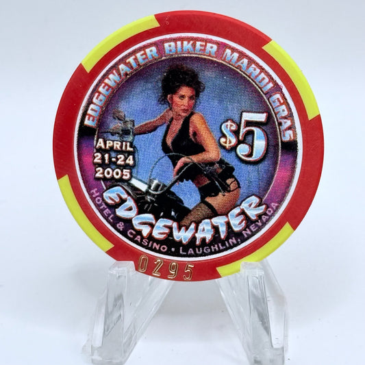 Edgewater Laughlin Nevada 2005 'Biker Mardi Gras' LE $5 Casino Chip E4520