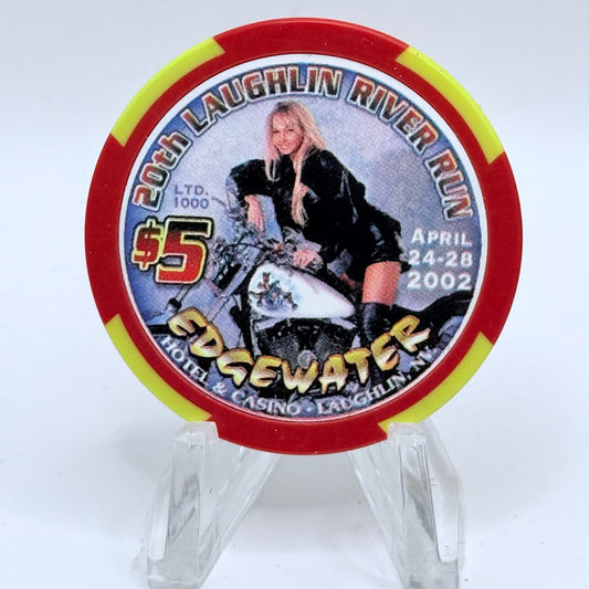 Edgewater Laughlin Nevada 2002 '20th Annual Laughlin River Run' LE $5 Casino Chip V8388
