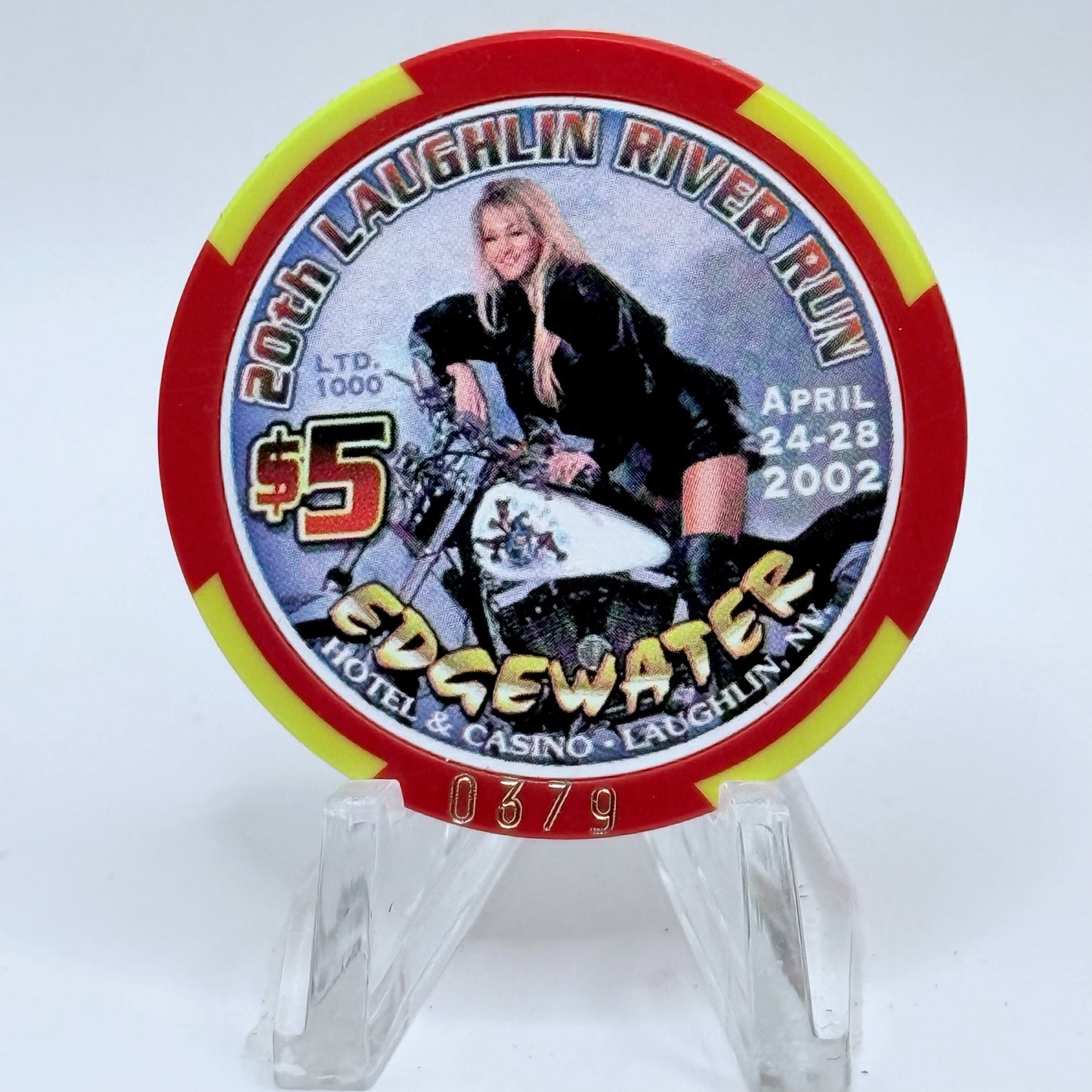 Edgewater Laughlin Nevada 2002 '20th Annual Laughlin River Run' LE $5 Casino Chip V8388