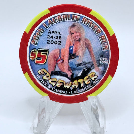 Edgewater Laughlin Nevada 2002 '20th Annual Laughlin River Run' LE $5 Casino Chip V8387