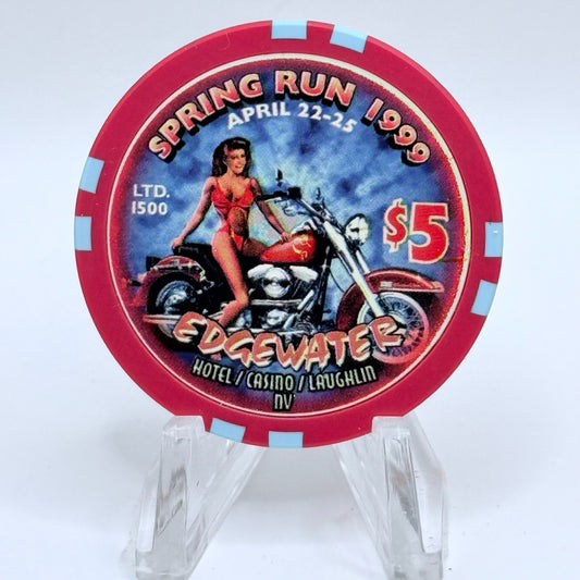 Edgewater Laughlin Nevada 1999 'Spring Run' LE $5 Casino Chip V2336