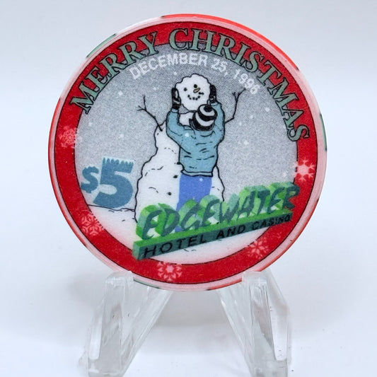 Edgewater Laughlin Nevada 1996 'Merry Christmas, Season's Greetings' LE $5 Casino Chip N8166