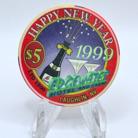 Edgewater Laughlin Nevada 1998 'New Years' LE $5 Casino Chip V2338