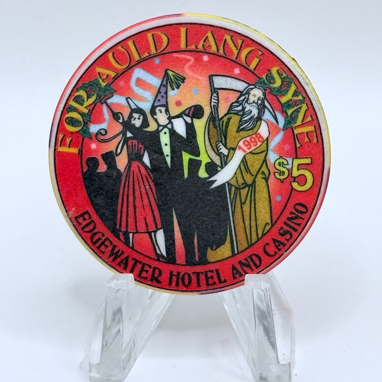 Edgewater Laughlin Nevada 1998 'New Years' LE $5 Casino Chip V2338