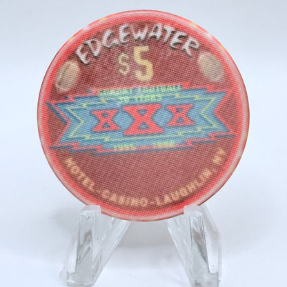 Edgewater Laughlin Nevada 1996 'Sunday Football 30 Years Xxx' LE $5 Casino Chip N8168