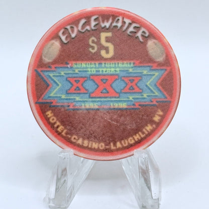 Edgewater Laughlin Nevada 1996 'Sunday Football 30 Years Xxx' LE $5 Casino Chip N8168
