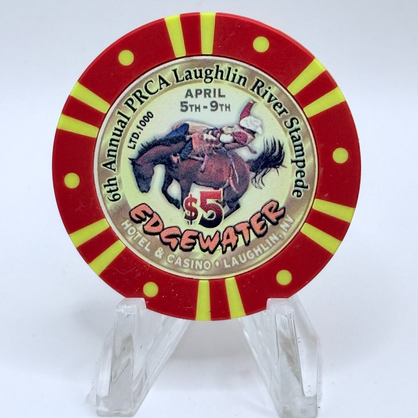 Edgewater Laughlin Nevada 2000 '6th Annual PRCA Laughlin River Stampede' LE $5 Casino Chip V4005