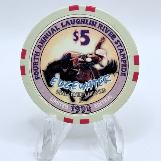 Edgewater Laughlin Nevada 1998 'Fourth River Stampede' LE $5 Casino Chip N9578