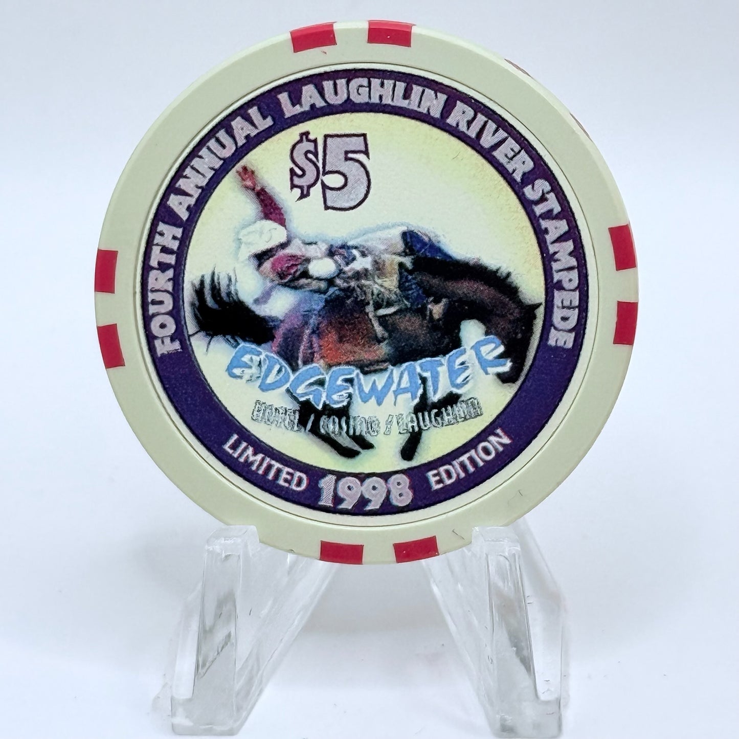 Edgewater Laughlin Nevada 1998 'Fourth River Stampede' LE $5 Casino Chip N9578