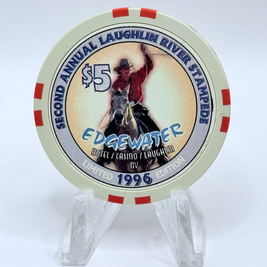 Edgewater Laughlin Nevada 1996 'Second River Stampede' LE $5 Casino Chip N9576