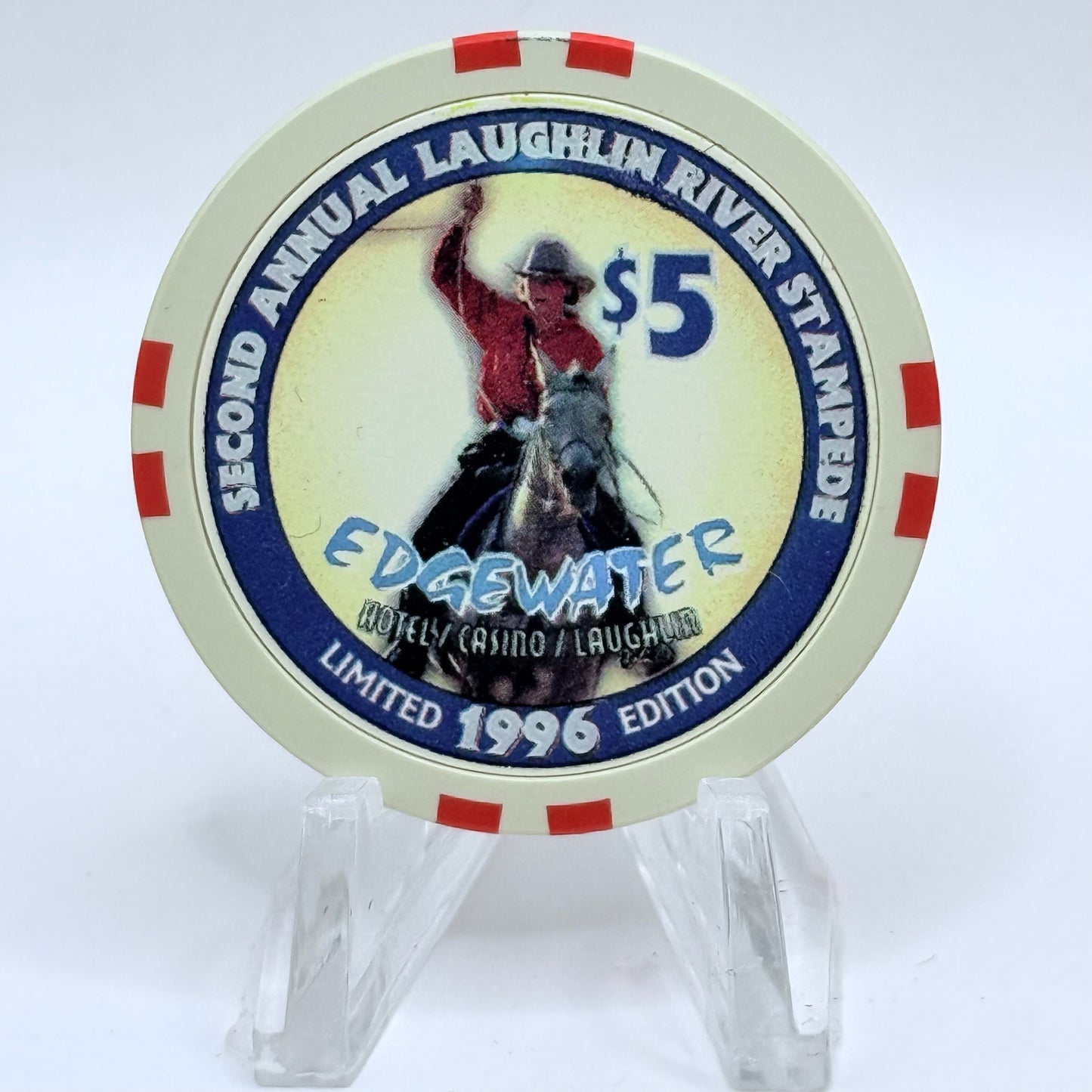 Edgewater Laughlin Nevada 1996 'Second River Stampede' LE $5 Casino Chip N9576