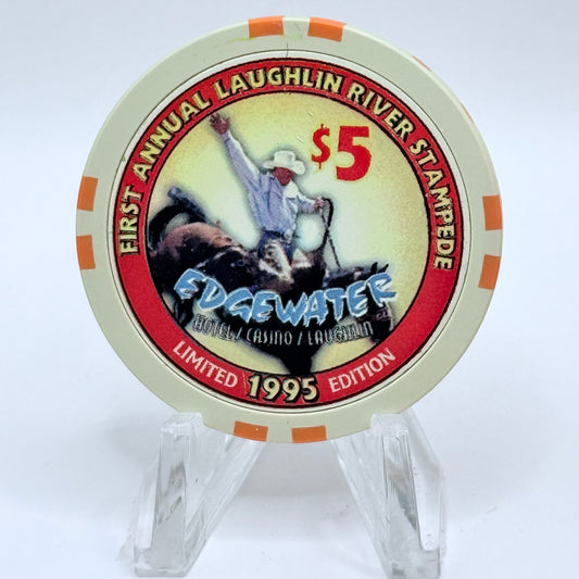 Edgewater Laughlin Nevada 1995 'First River Stampede' LE $5 Casino Chip N9575