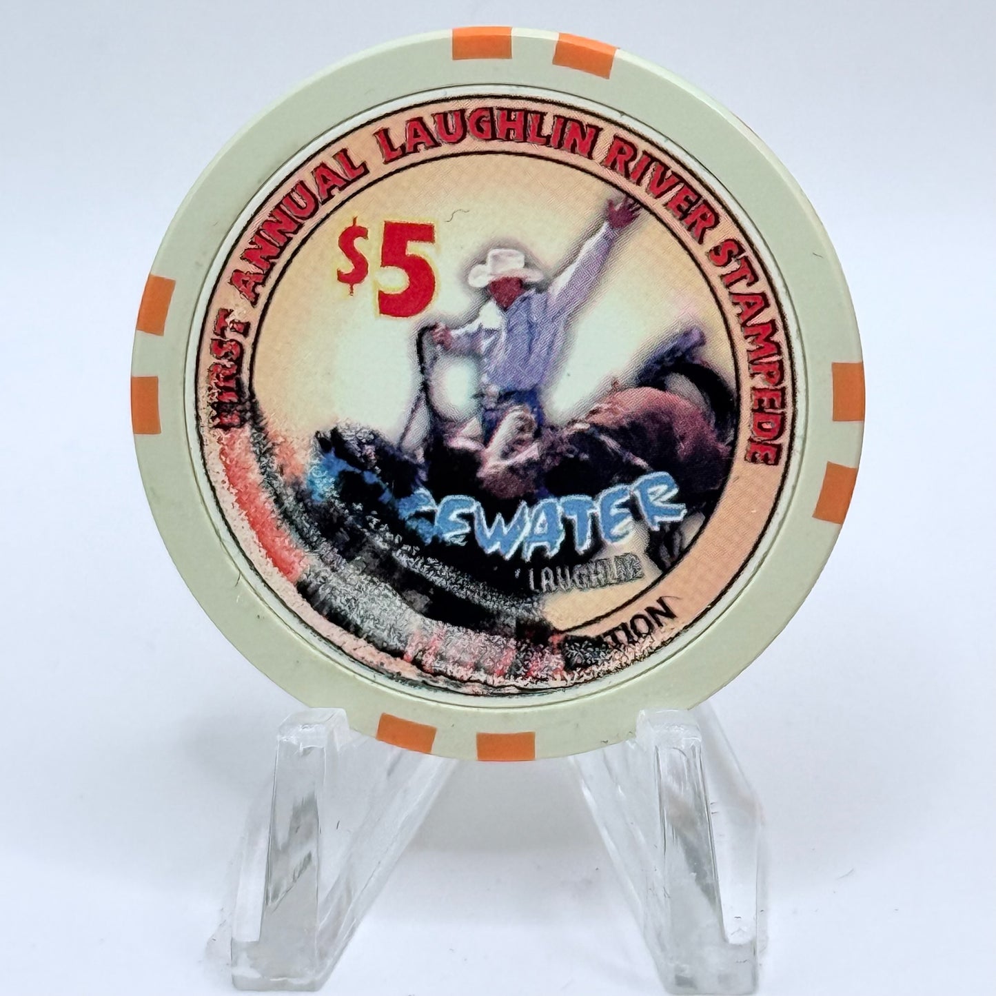Edgewater Laughlin Nevada 1995 'First River Stampede' LE $5 Casino Chip N9575