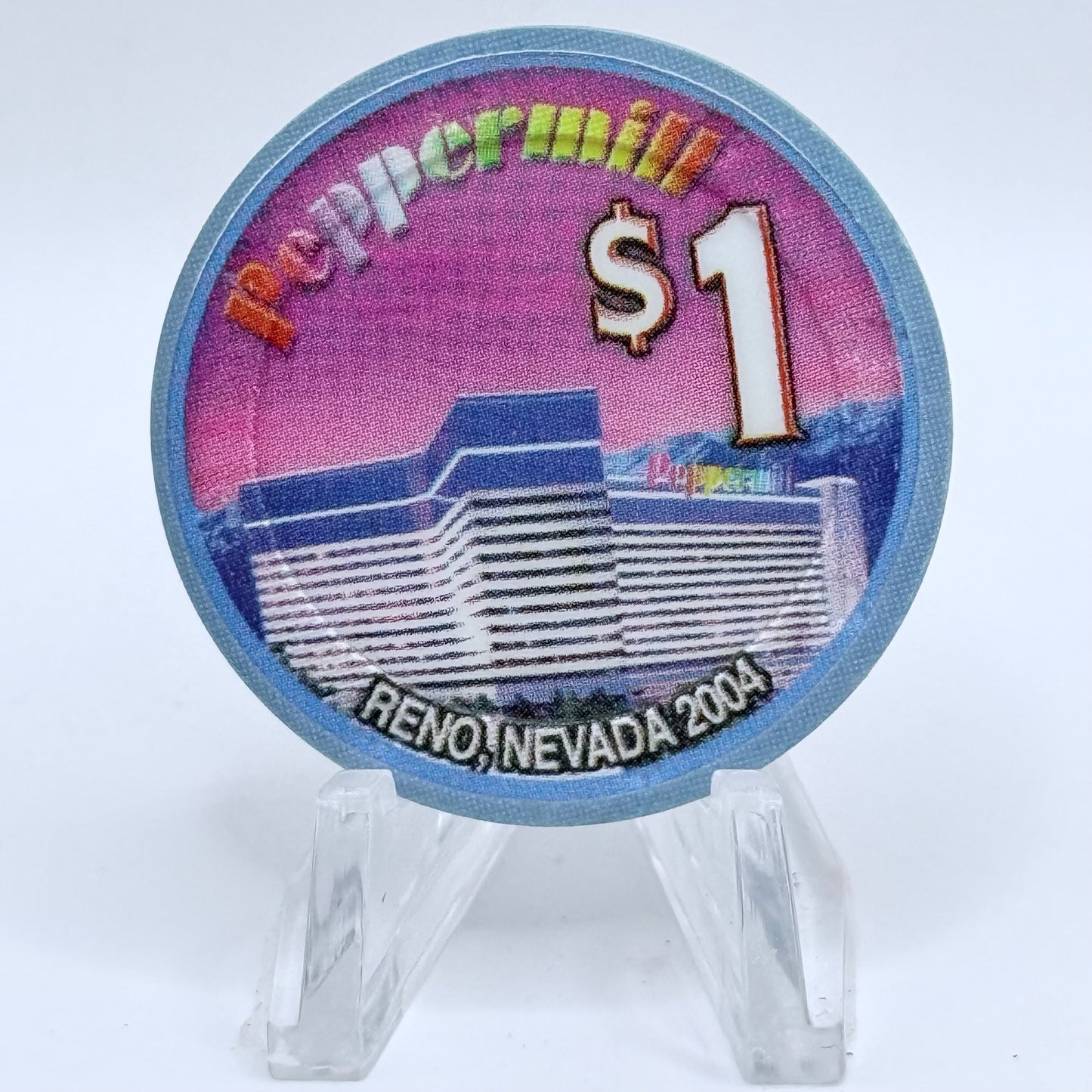 Peppermill Reno Nevada 2004 'White Orchid' $1 Casino Chip E4085
