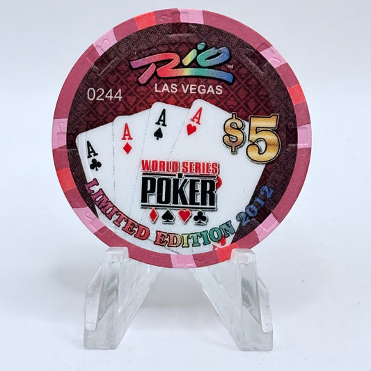 Rio Las Vegas Nevada 2012 'World Series of Poker - Quad Aces' LE $5 Casino Chip D0682