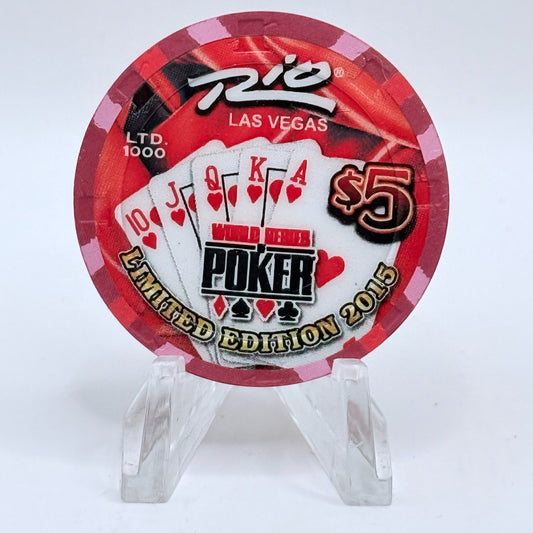 Rio Las Vegas Nevada 2015 'World Series of Poker - Heart Royal' LE $5 Casino Chip D1923