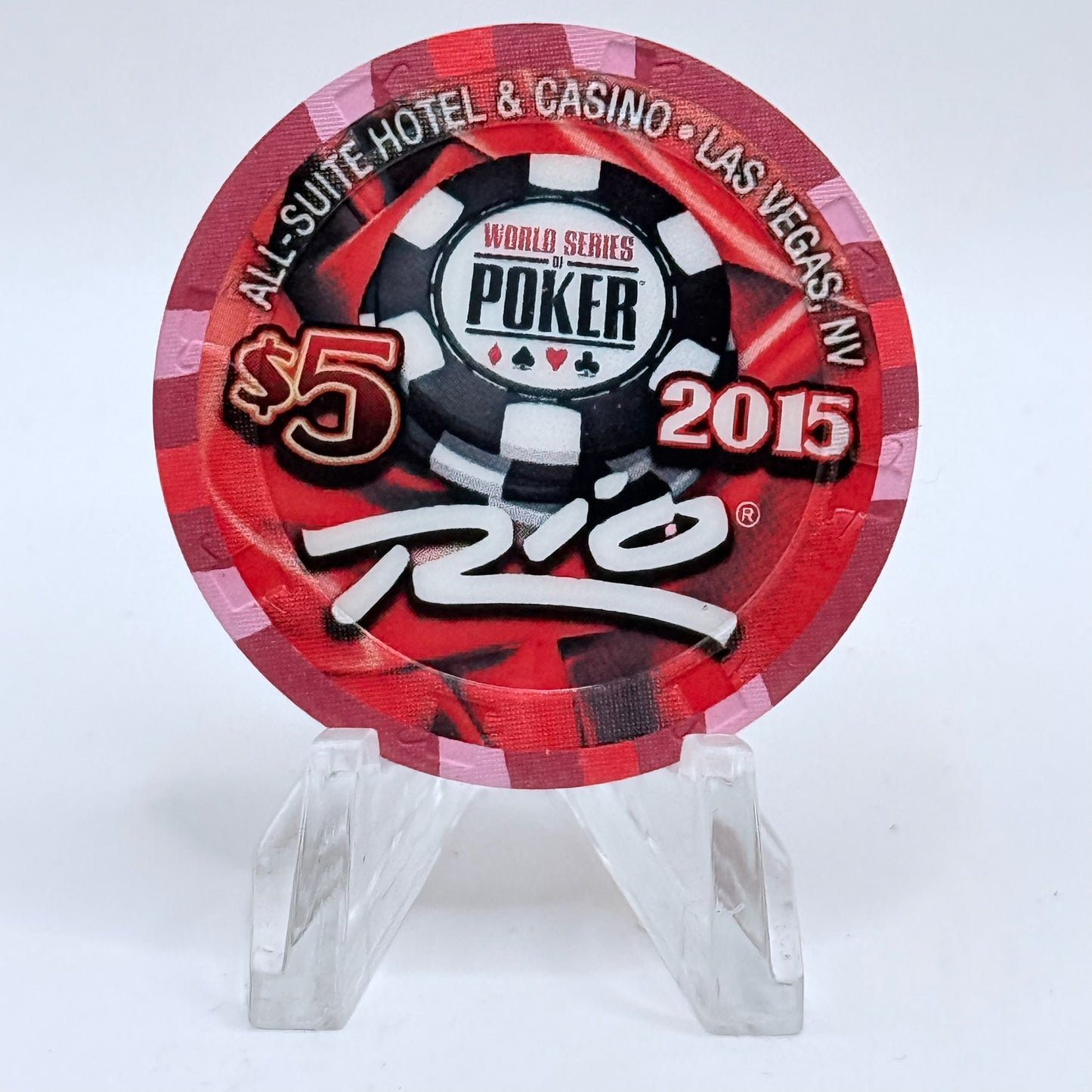 Rio Las Vegas Nevada 2015 'World Series of Poker - Heart Royal' LE $5 Casino Chip D1923