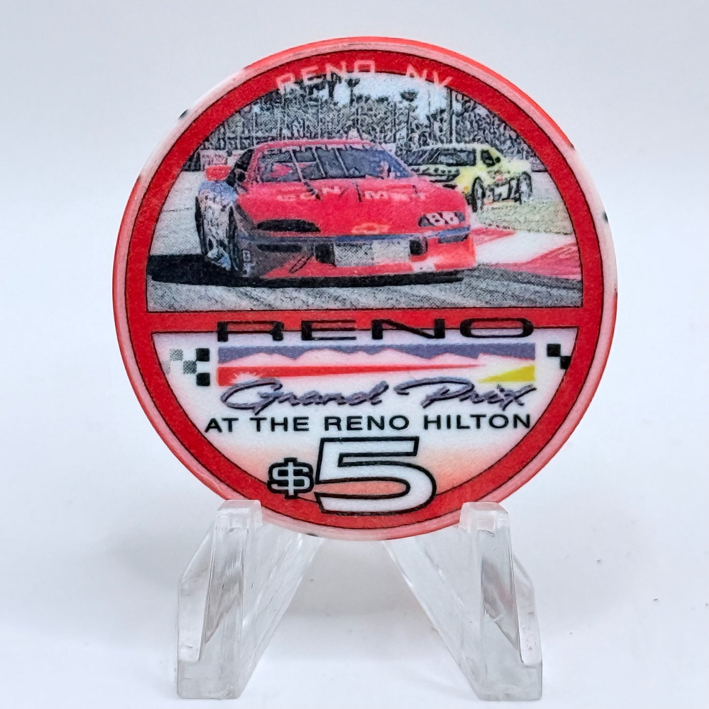 Hilton Resort Reno Nevada 1996 'Grand Prix' LE $5 Casino Chip N9001