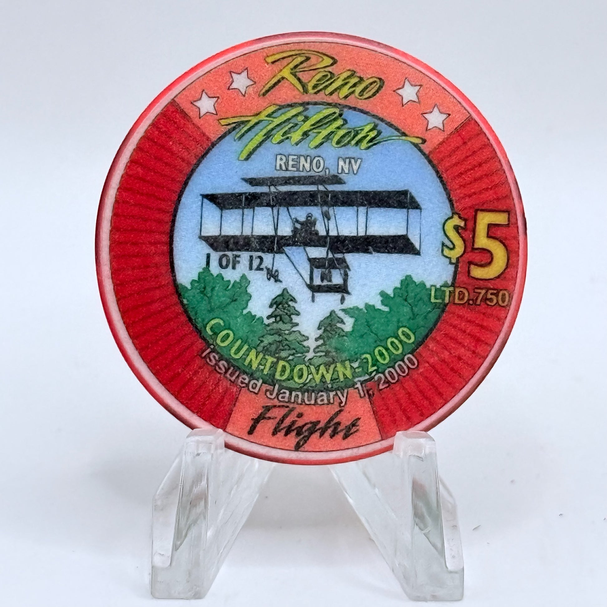 Hilton Resort Reno Nevada 1999 'Flight' Series 1 LE $5 Casino Chip V4559