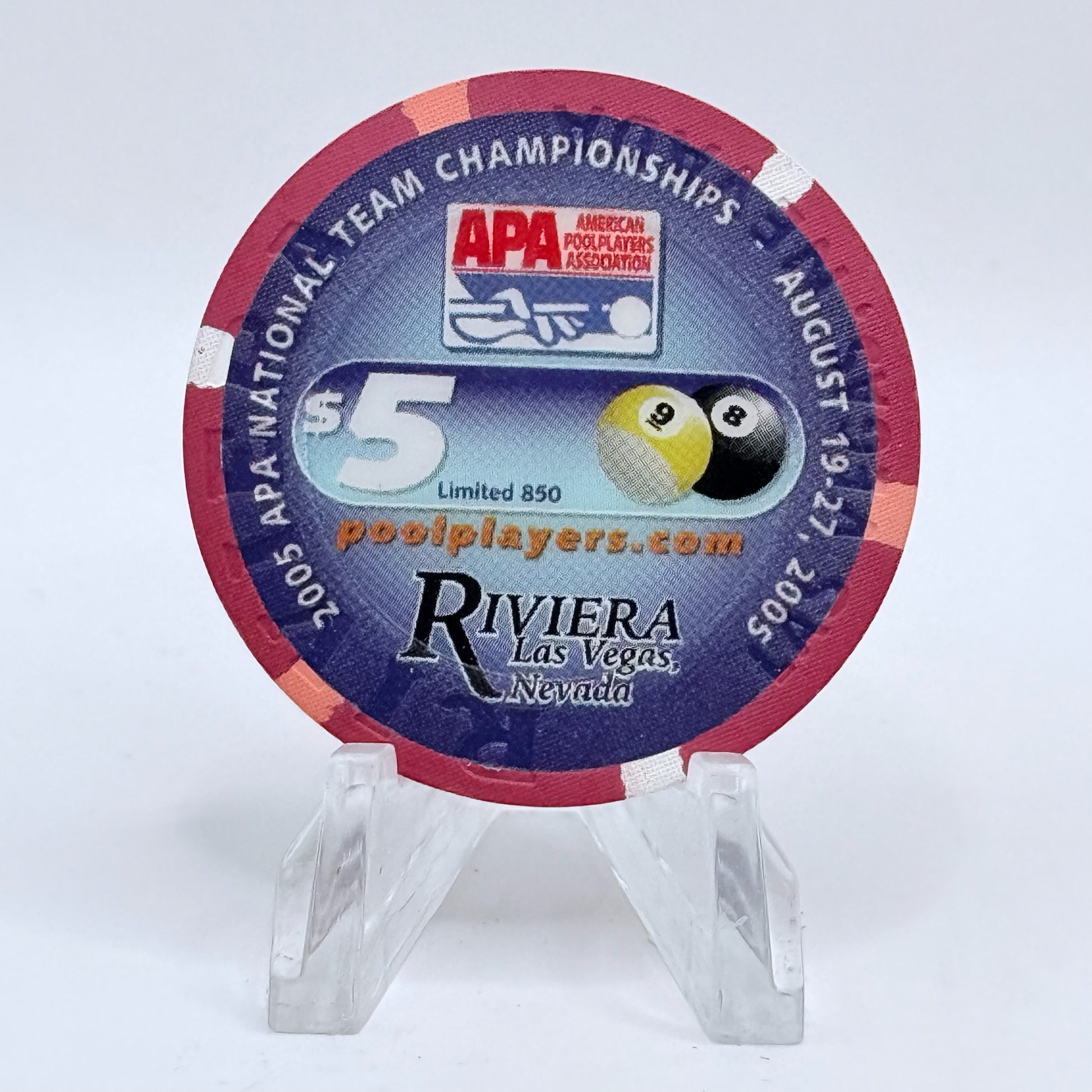 Riviera Las Vegas Nevada 2006 'Apa Pool Tourney' LE $5 Casino Chip E4577
