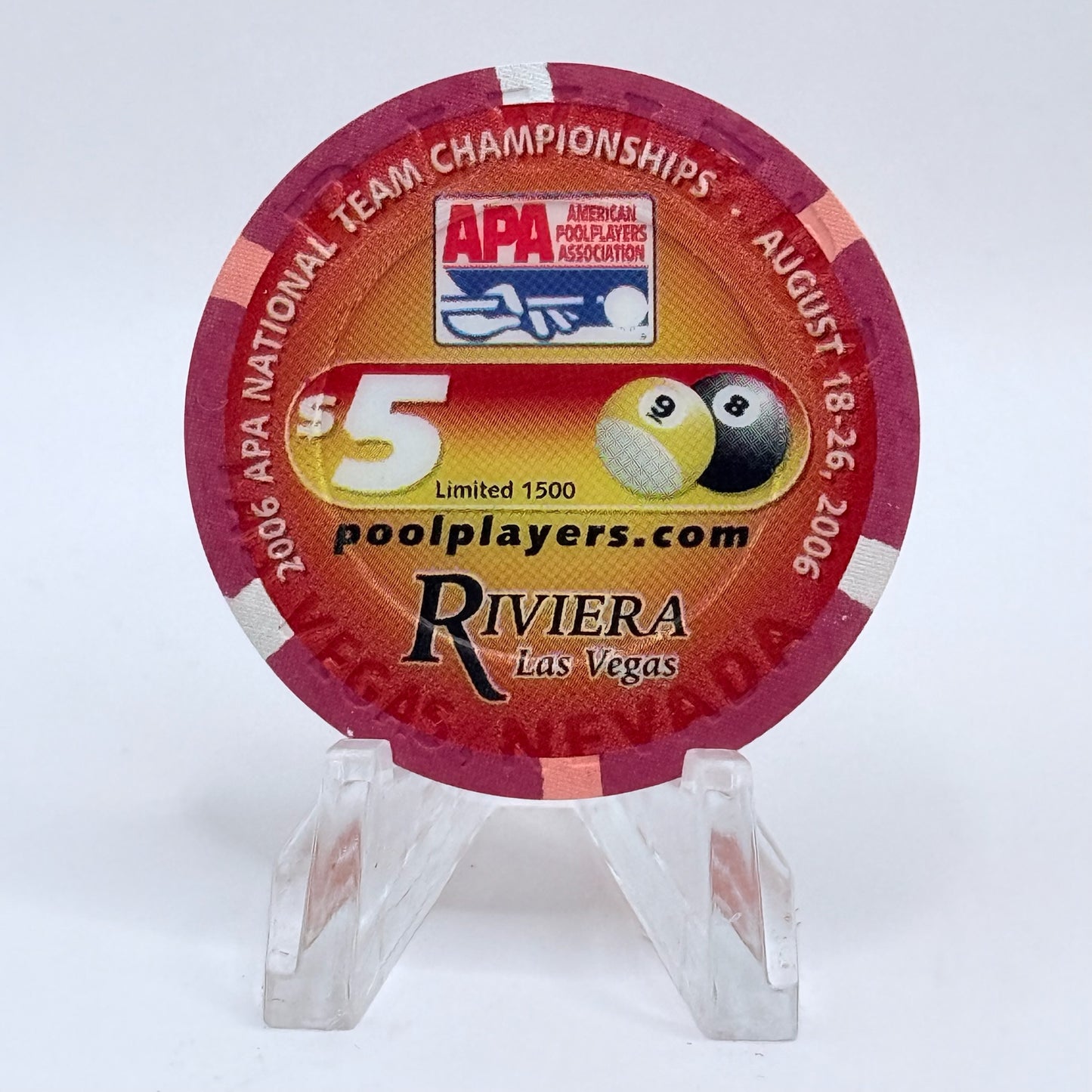 Riviera Las Vegas Nevada 2006 'Apa Pool Tourney' LE $5 Casino Chip E5441
