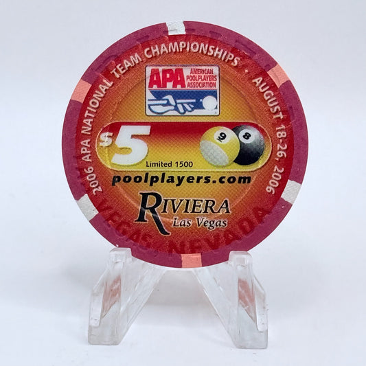 Riviera Las Vegas Nevada 2006 'Apa Pool Tourney' LE $5 Casino Chip E5441