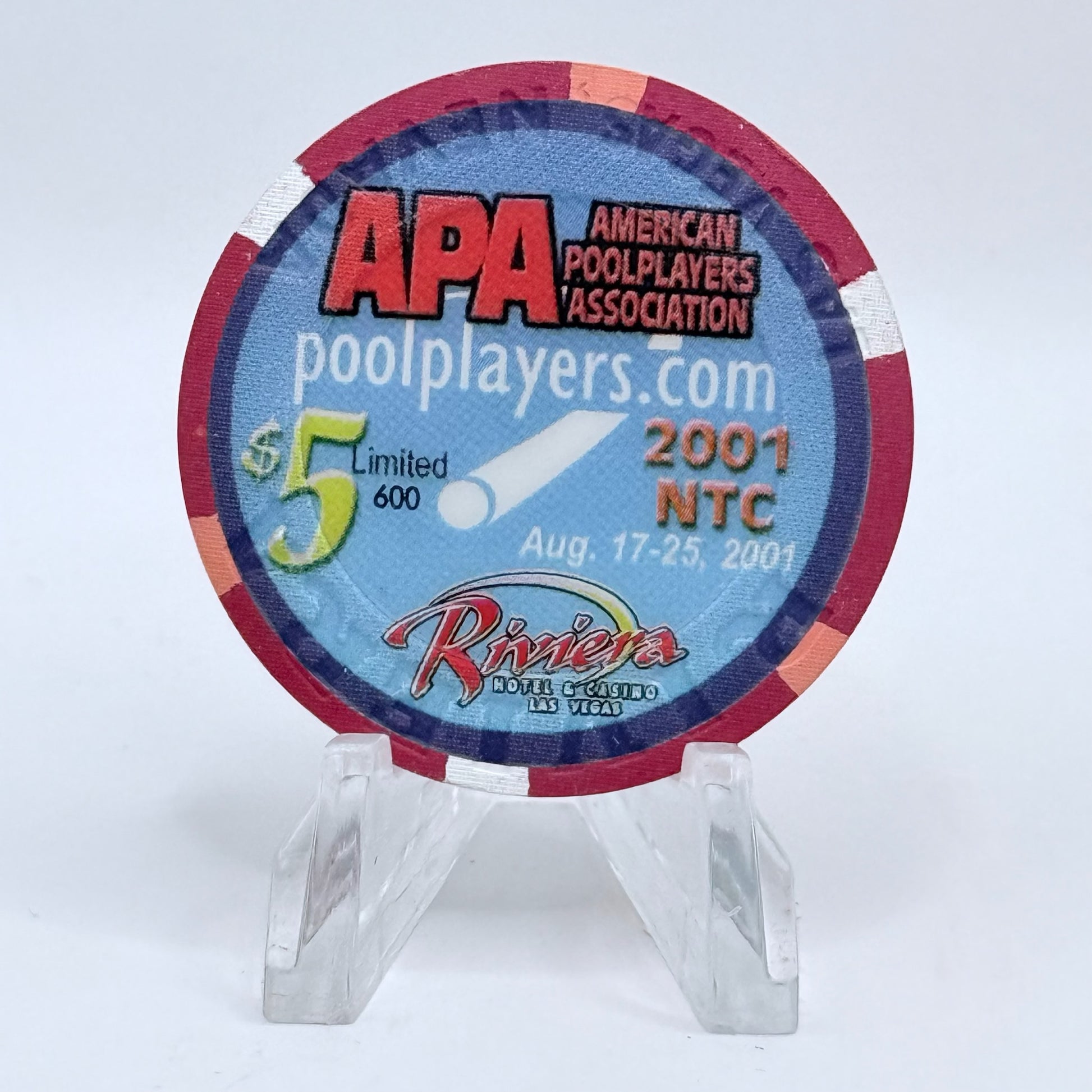 Riviera Las Vegas Nevada 2001 'Apa Pool Tourney' LE $5 Casino Chip V9637