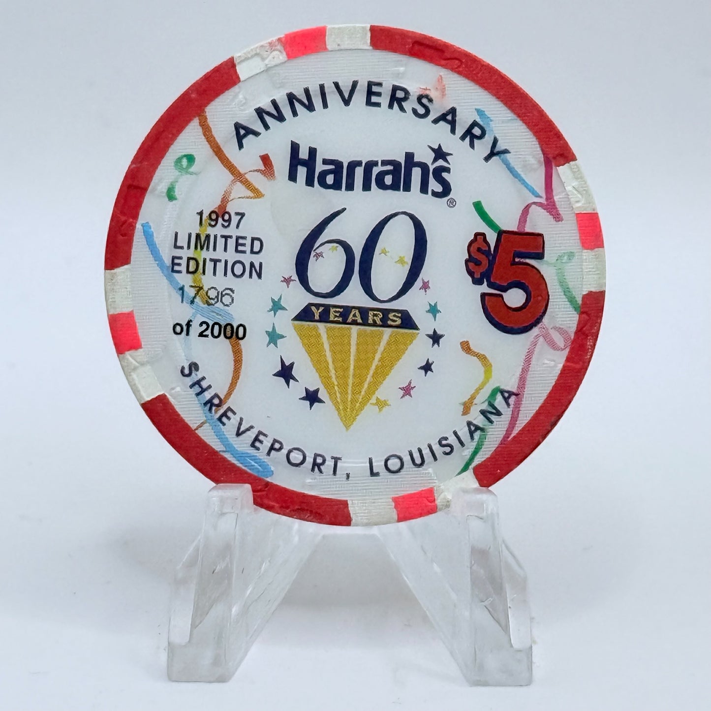 Harrah's - Shreveport Shreveport Louisiana 1997 '60th Anniversary' LE $5 Casino Chip