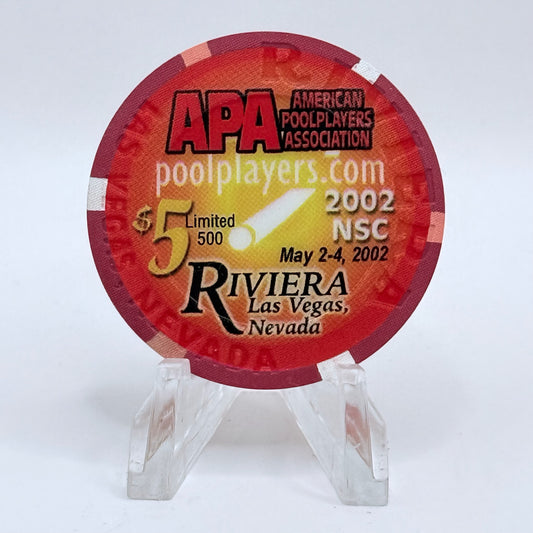 Riviera Las Vegas Nevada 2002 'Apa Pool Tourney' LE $5 Casino Chip E8953