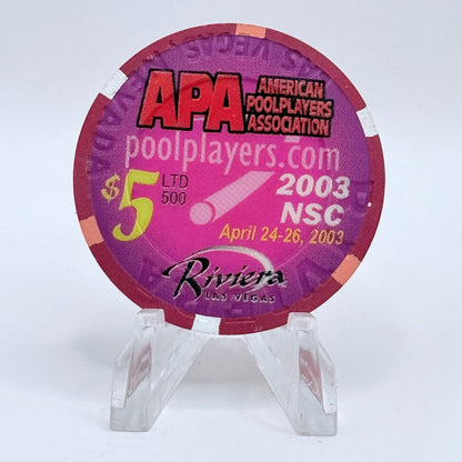 Riviera Las Vegas Nevada 2003 'Apa Pool Tourney' LE $5 Casino Chip E8954