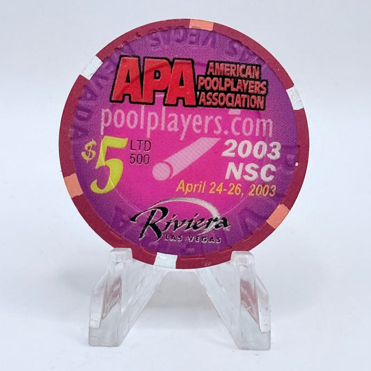 Riviera Las Vegas Nevada 2003 'Apa Pool Tourney' LE $5 Casino Chip E8954