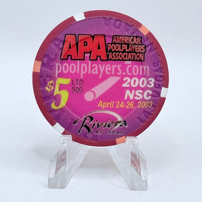 Riviera Las Vegas Nevada 2003 'Apa Pool Tourney' LE $5 Casino Chip E8954