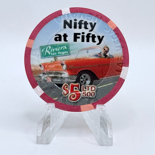 Riviera Las Vegas Nevada 2005 'Nifty At Fifty 50th Anniversary' LE $5 Casino Chip E4558