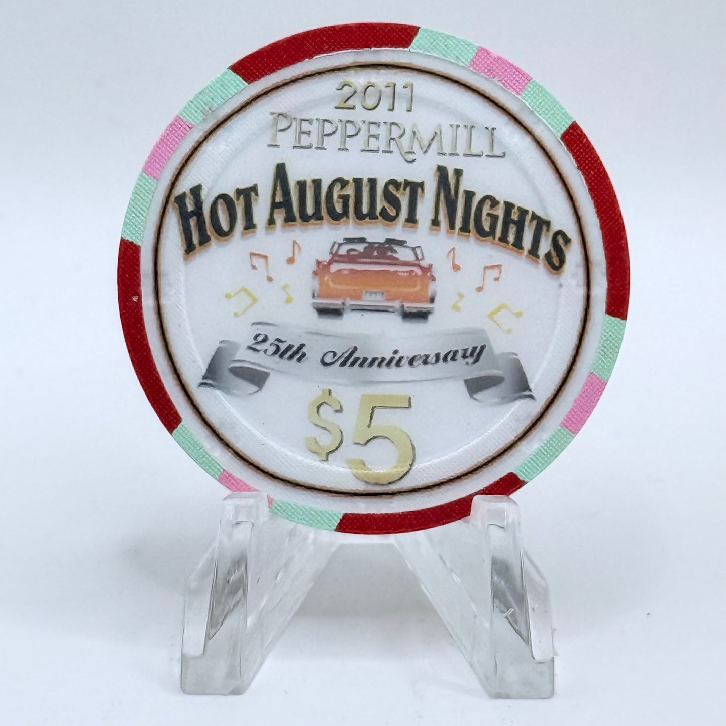 Peppermill Reno Nevada 2011 '40th Anniversary - Hot August Nights' LE $5 Casino Chip D0232