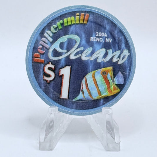 Peppermill Reno Nevada 2004 'Oceano' $1 Casino Chip E4082