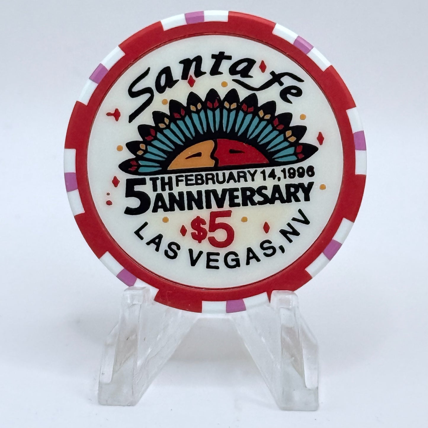 Santa Fe Las Vegas Nevada 1996 '5th Anniversary - Valentines Day' LE $5 Casino Chip N7922