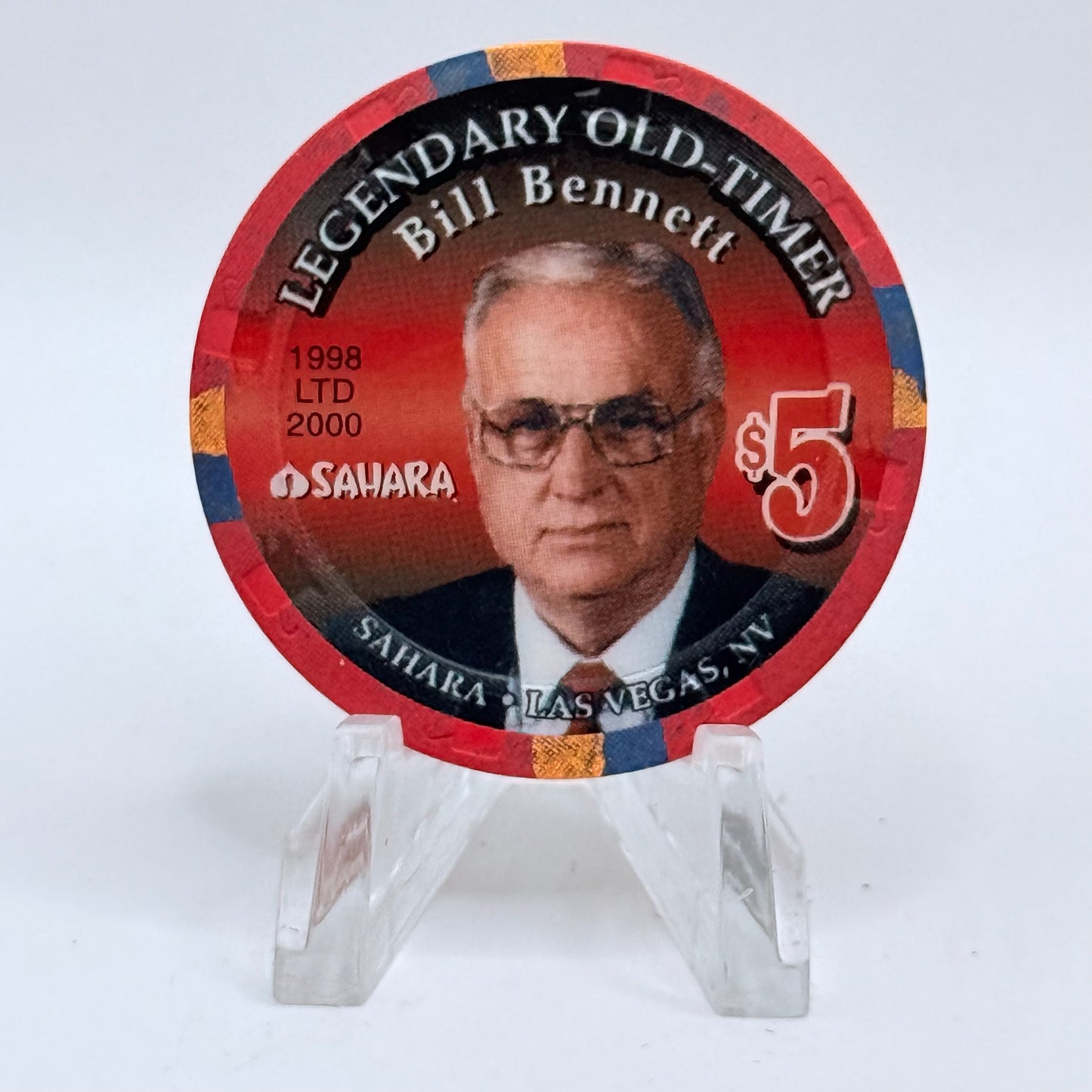 Sahara Las Vegas Nevada 1998 'Old-timer Bill Bennett' LE $5 Casino Chip V3347