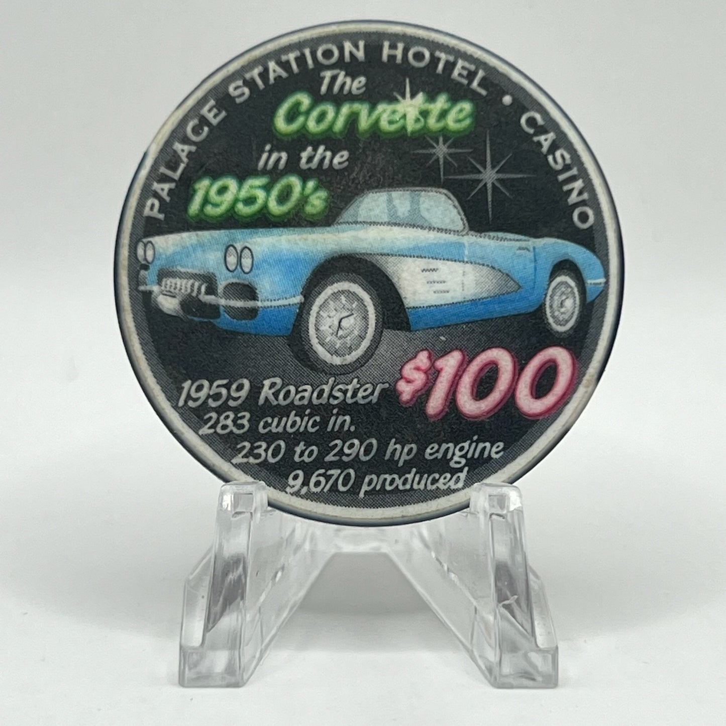 Palace Station Las Vegas Nevada 2002 "The Corvette in the 1950's" LE $100 Casino Chip E1836