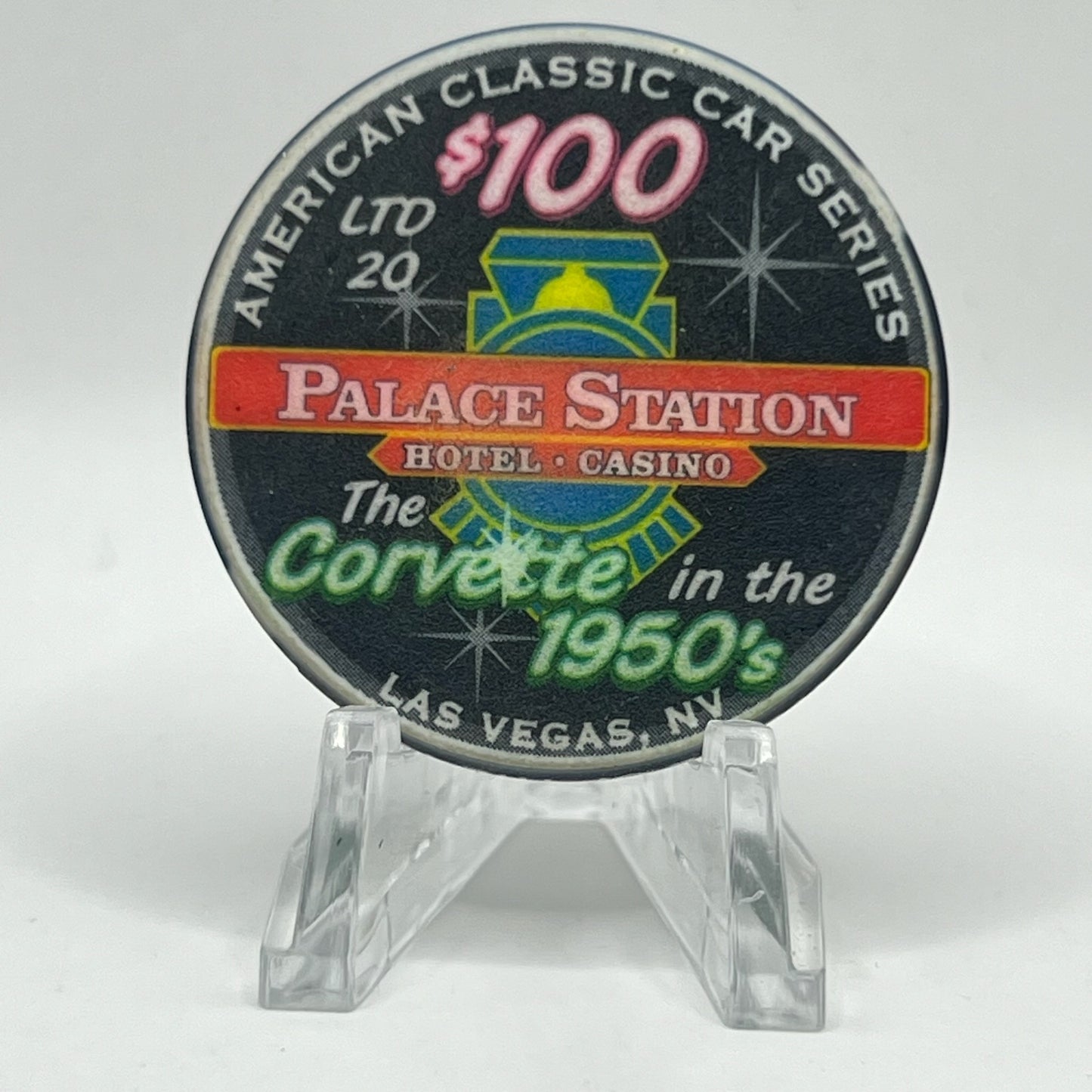 Palace Station Las Vegas Nevada 2002 "The Corvette in the 1950's" LE $100 Casino Chip E1836