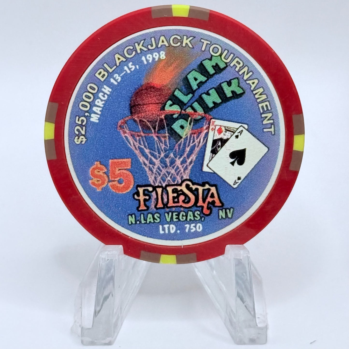 Fiesta Rancho N. Las Vegas Nevada 1998 'Slam Dunk Blackjack Tournament' LE $5 Casino Chip N9644