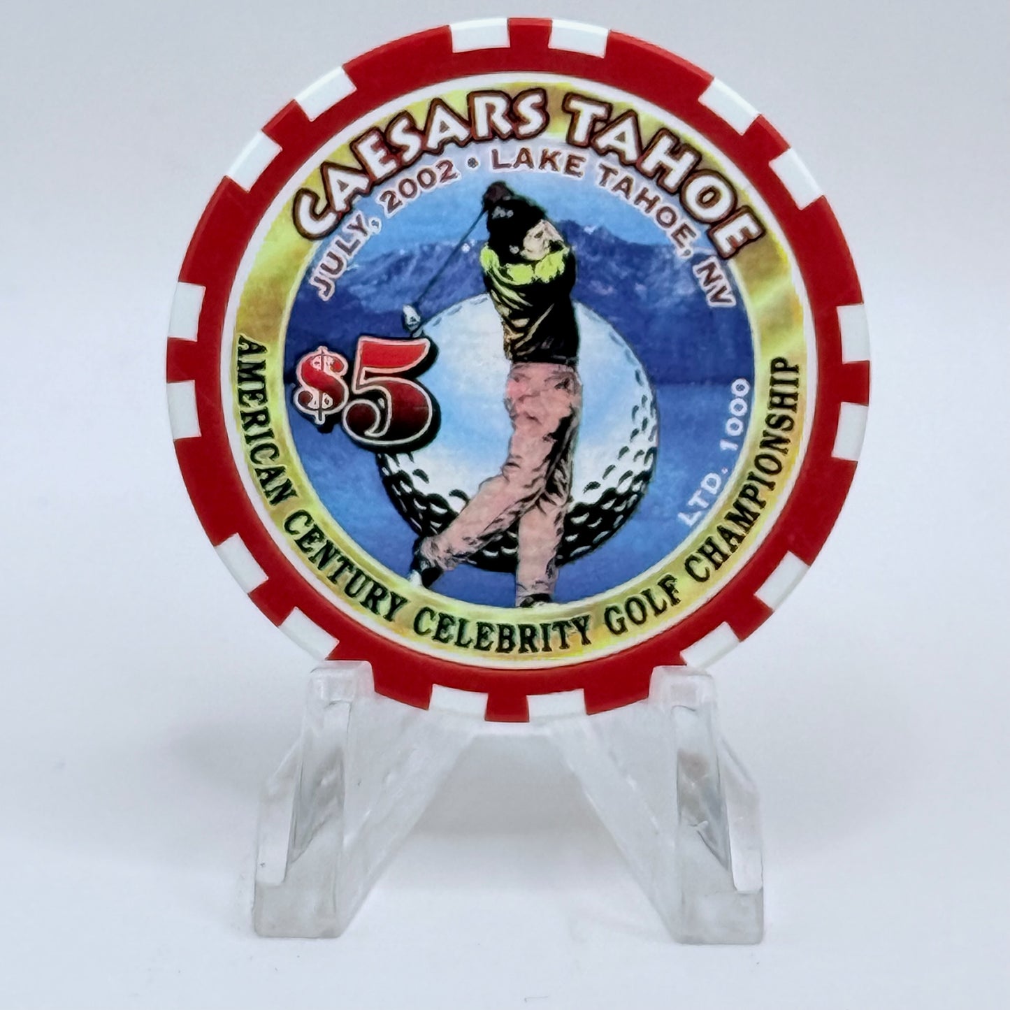 Caesars Tahoe Lake Tahoe Nevada 2002 'American Century Celebrity Golf Championship' LE $5 Casino Chip E0144