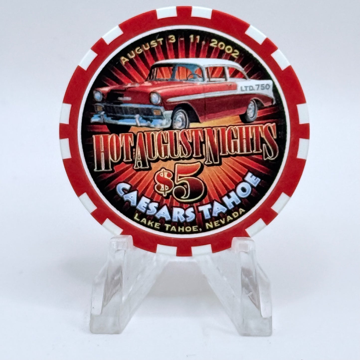 Caesars Tahoe Lake Tahoe Nevada 2002 'Hot August Nights' LE $5 Casino Chip E0146
